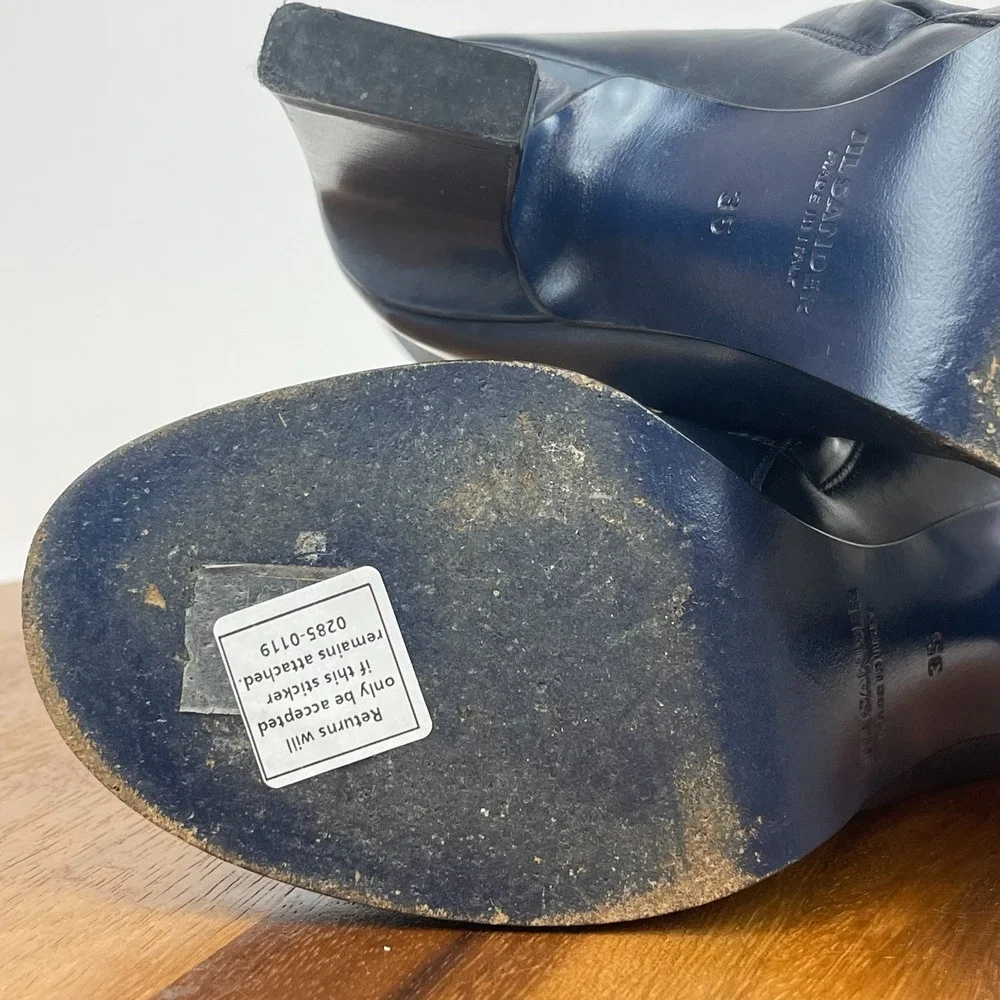Womens‎ Jil Sander Blue Brown Leather Heeled Ankle Booties Boots Size 35 US 5 M